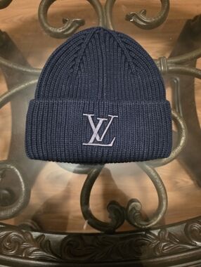 Louis Vuitton LV Navy Ribbed Beanie Hat Wool Unisex Luxury Winter Cap
